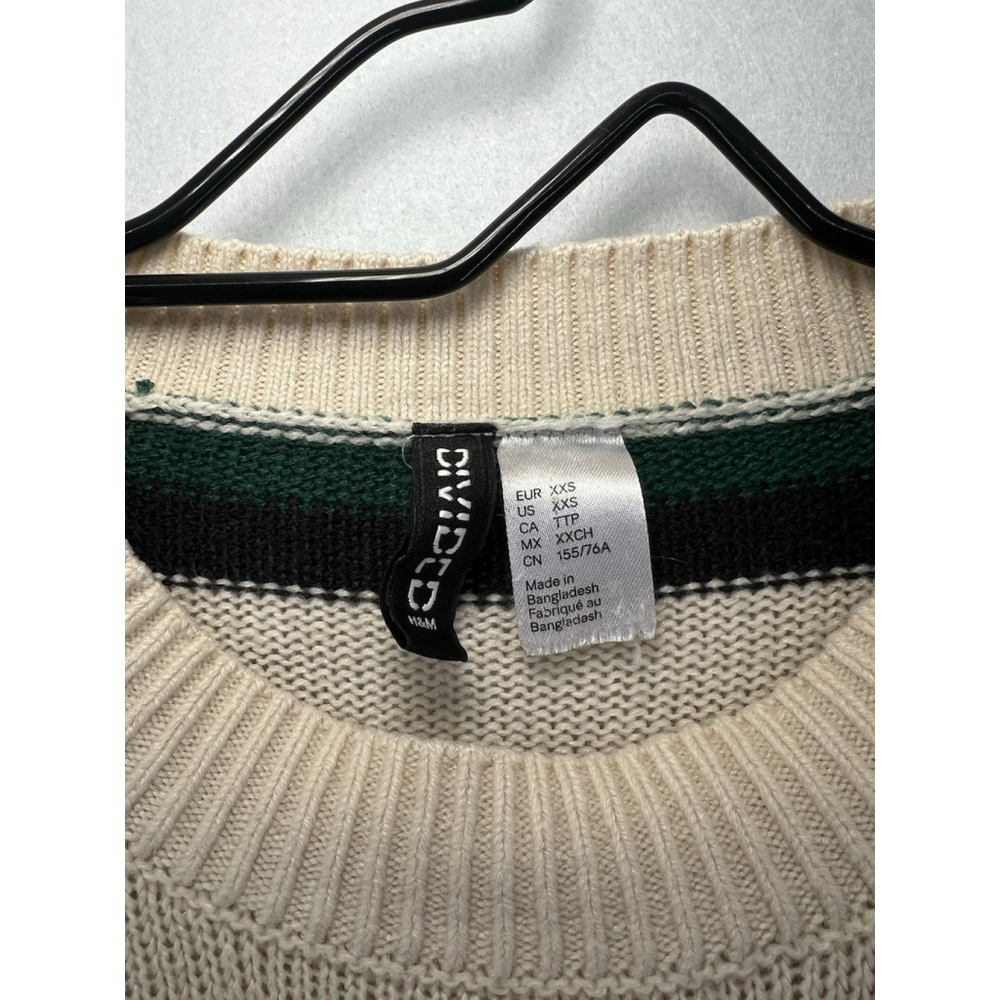 H&M Divided Striped Sweater Green White Woman’s Medium Crew Neck - Picture 4 of 11